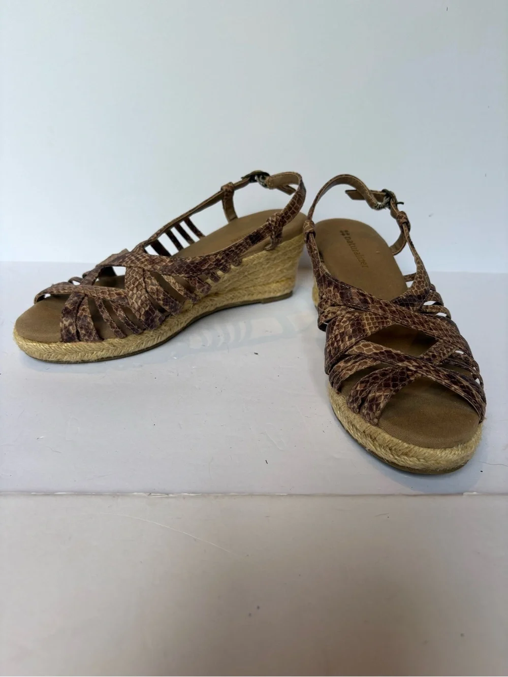 Naturalizer Women's Brown Snake-Print Wedge Sandals Size 7M
